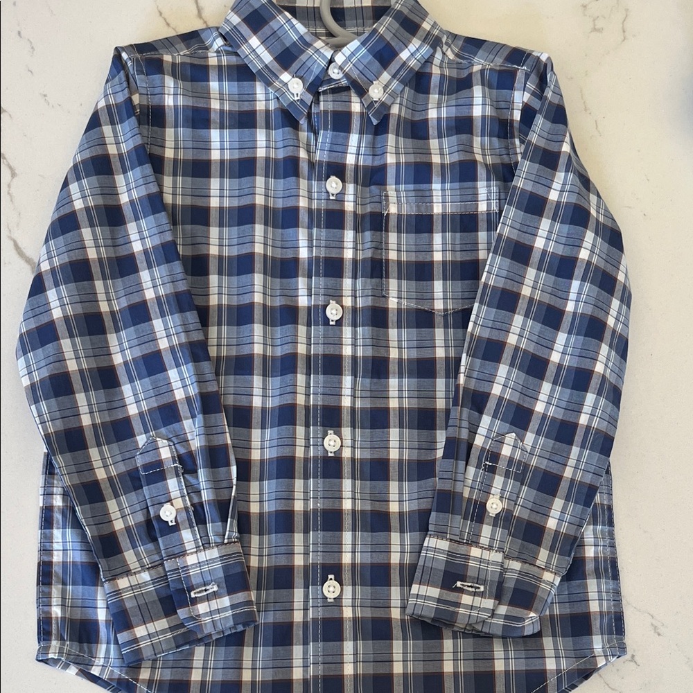 Janie and Jack Navy and White Plaid Shirt